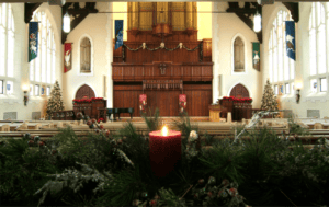 sanctuary at christmas with candle